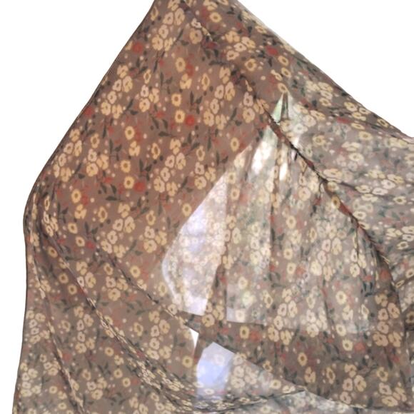 Kimono BEACH COVERUP Top ONE SIZE Moss Green Daisies Sheer Boho Coastal Beachy - Picture 4 of 8